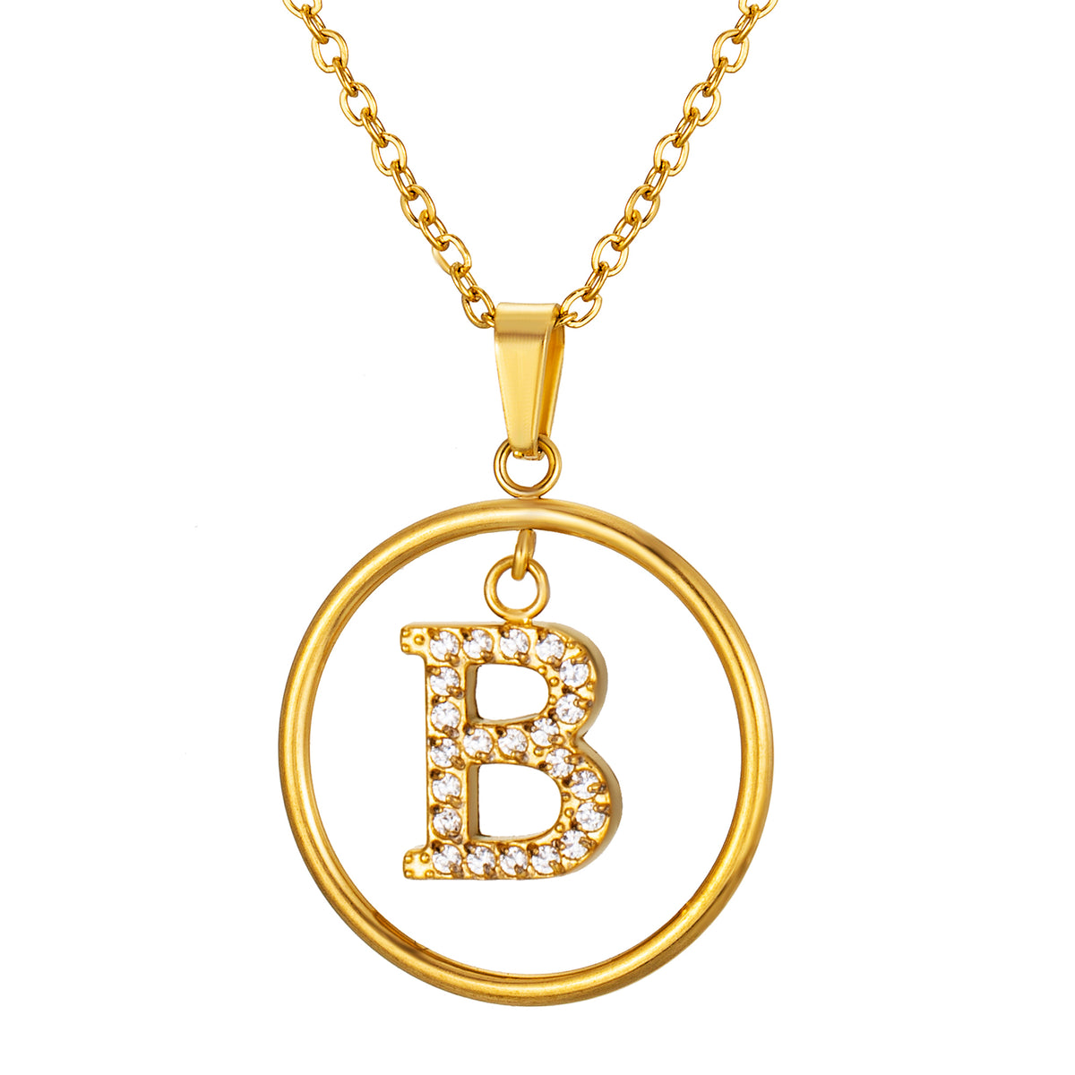 Initial Necklace for Women, Round Frame Letter Pendant, A to Z Alphabet Charm Necklace, Pave Initial Jewelry