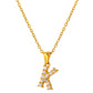 Stainless Steel Initial Necklace for Men and Women, Gold Tone Rhinestone Letter Pendant, A to Z Alphabet Jewelry, 21 x 13 mm