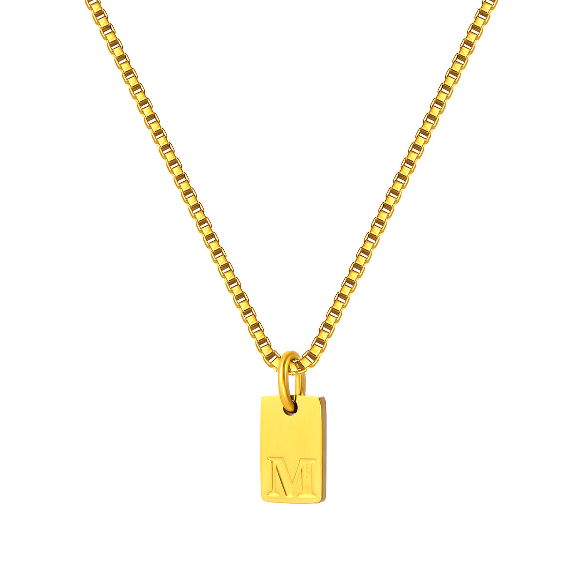 Stainless Steel Initial Necklace for Men and Women, Gold Tone Rectangular Letter Pendant Necklace, A to Z Alphabet Jewelry