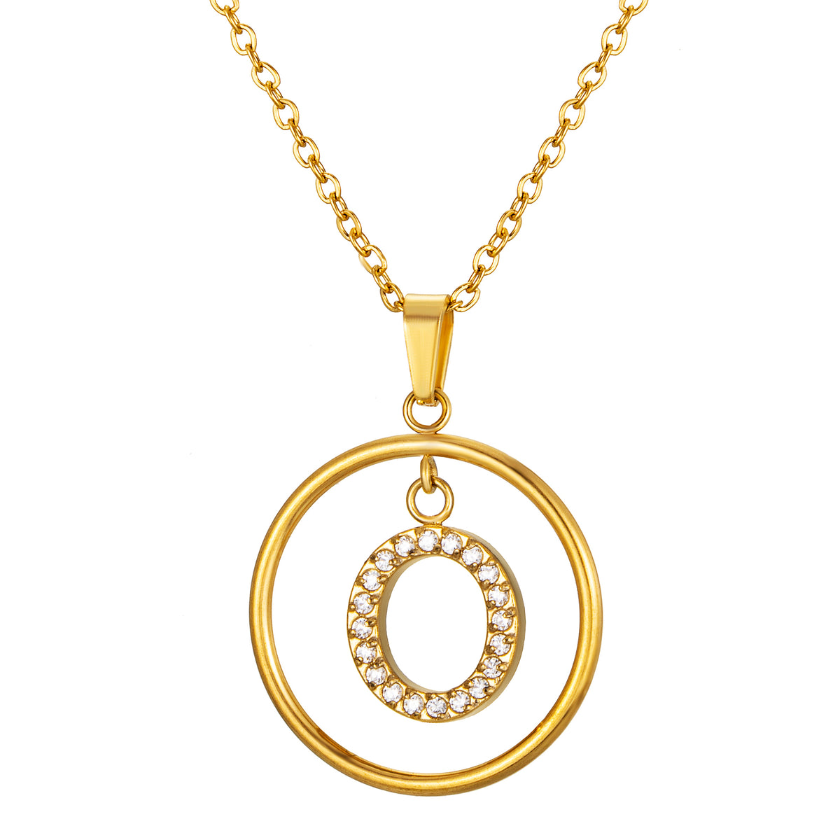 Initial Necklace for Women, Round Frame Letter Pendant, A to Z Alphabet Charm Necklace, Pave Initial Jewelry