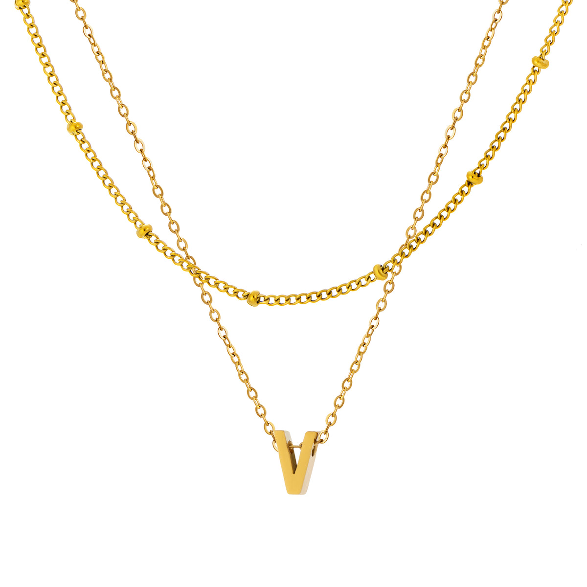 Petite Initial Necklace for Women, Layered Beaded Chain Necklace, A to Z Letter Pendant Jewelry for Daily Wear