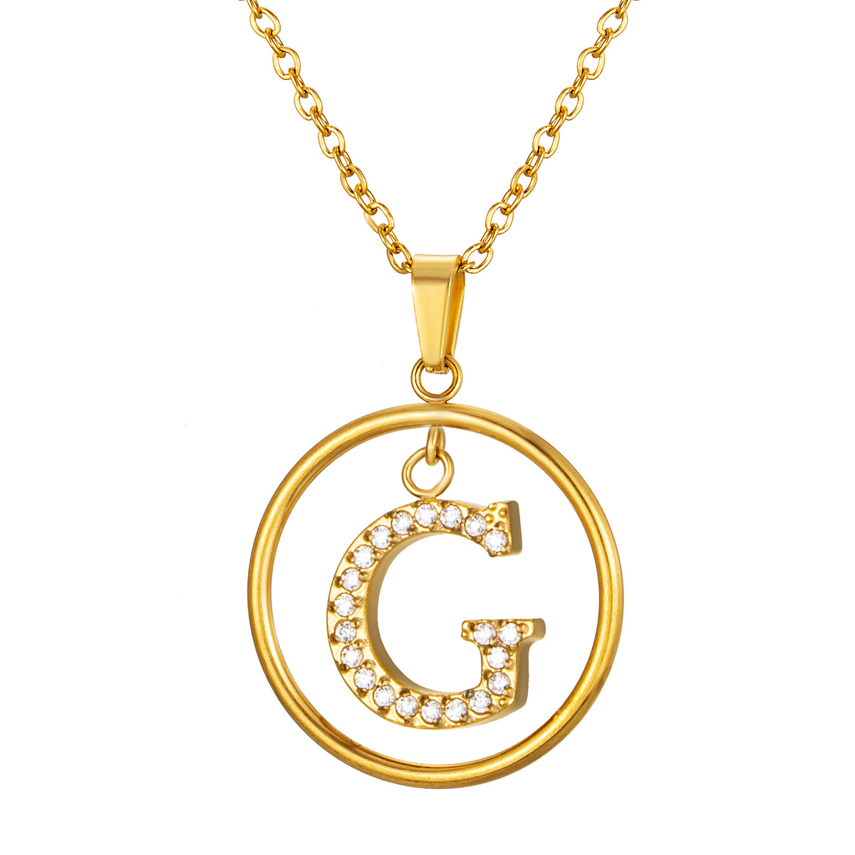 Initial Necklace for Women, Round Frame Letter Pendant, A to Z Alphabet Charm Necklace, Pave Initial Jewelry