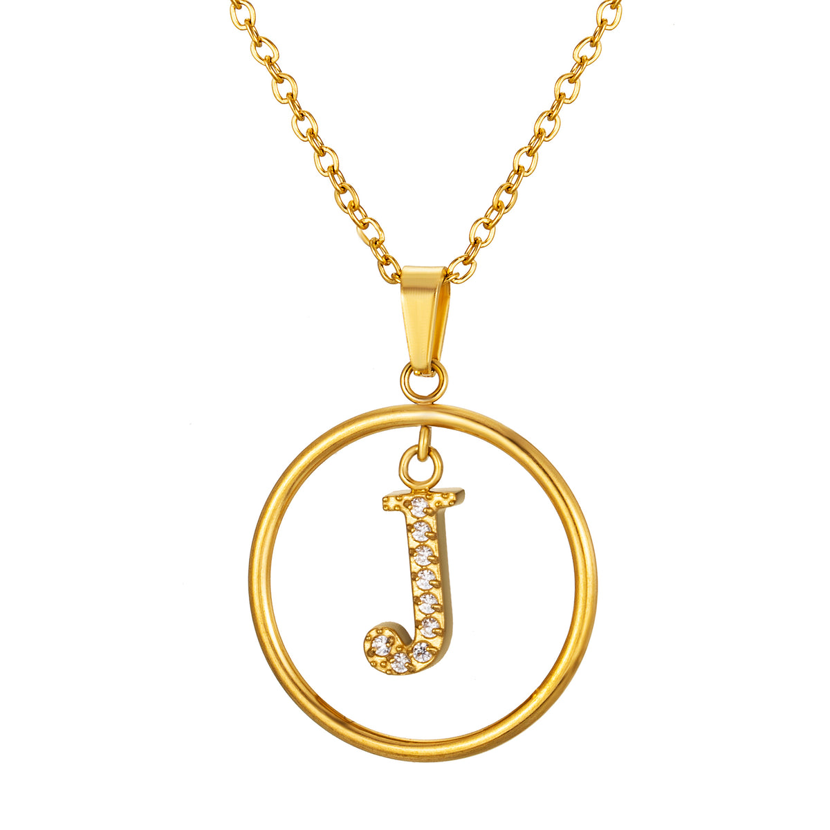 Initial Necklace for Women, Round Frame Letter Pendant, A to Z Alphabet Charm Necklace, Pave Initial Jewelry