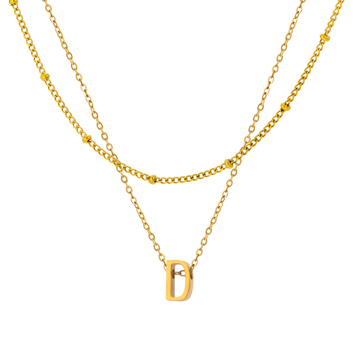 Petite Initial Necklace for Women, Layered Beaded Chain Necklace, A to Z Letter Pendant Jewelry for Daily Wear
