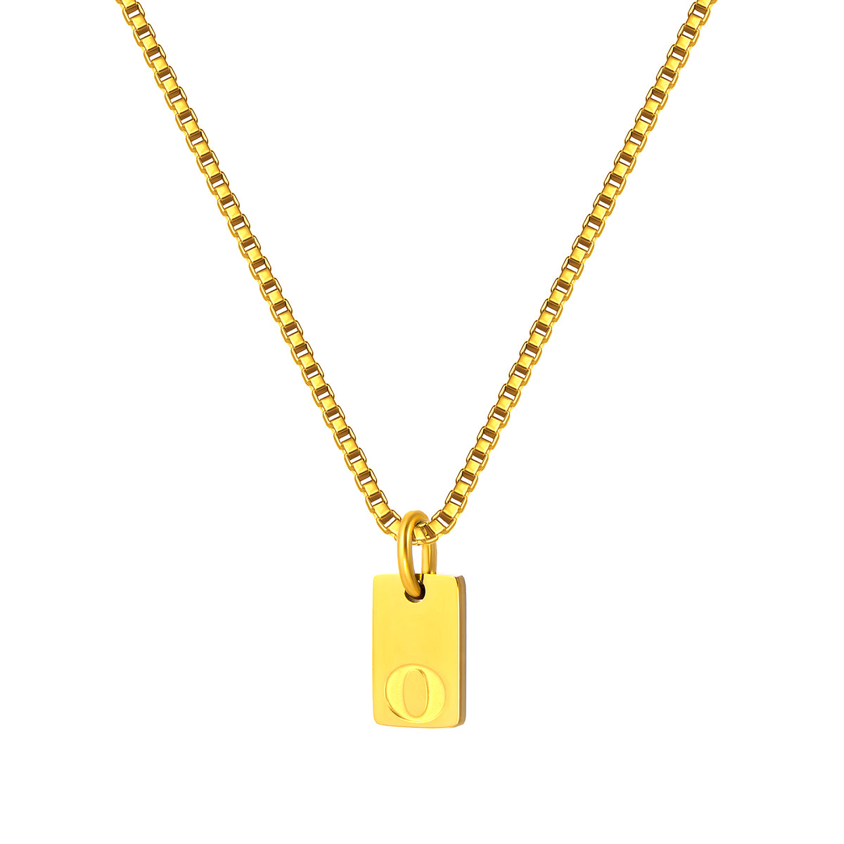 Stainless Steel Initial Necklace for Men and Women, Gold Tone Rectangular Letter Pendant Necklace, A to Z Alphabet Jewelry