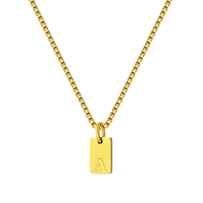 Stainless Steel Initial Necklace for Men and Women, Gold Tone Rectangular Letter Pendant Necklace, A to Z Alphabet Jewelry