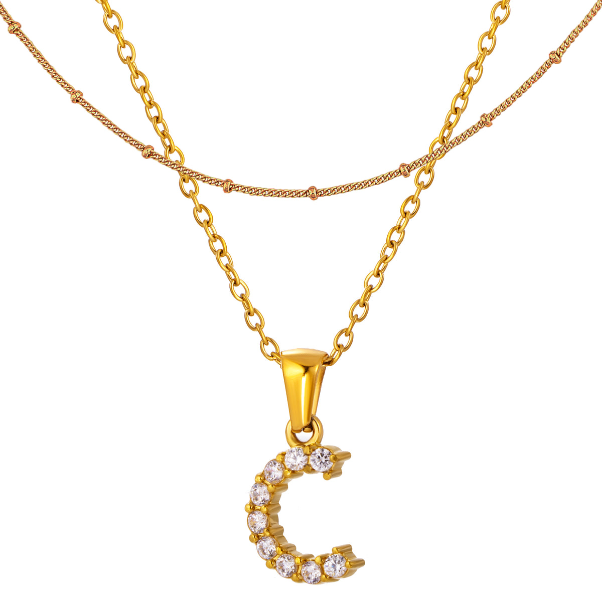 Stainless Steel Initial Necklace for Women, Gold Tone Crystal Letter Pendant, A-Z Alphabet Necklace, Personalized Jewelry Gift