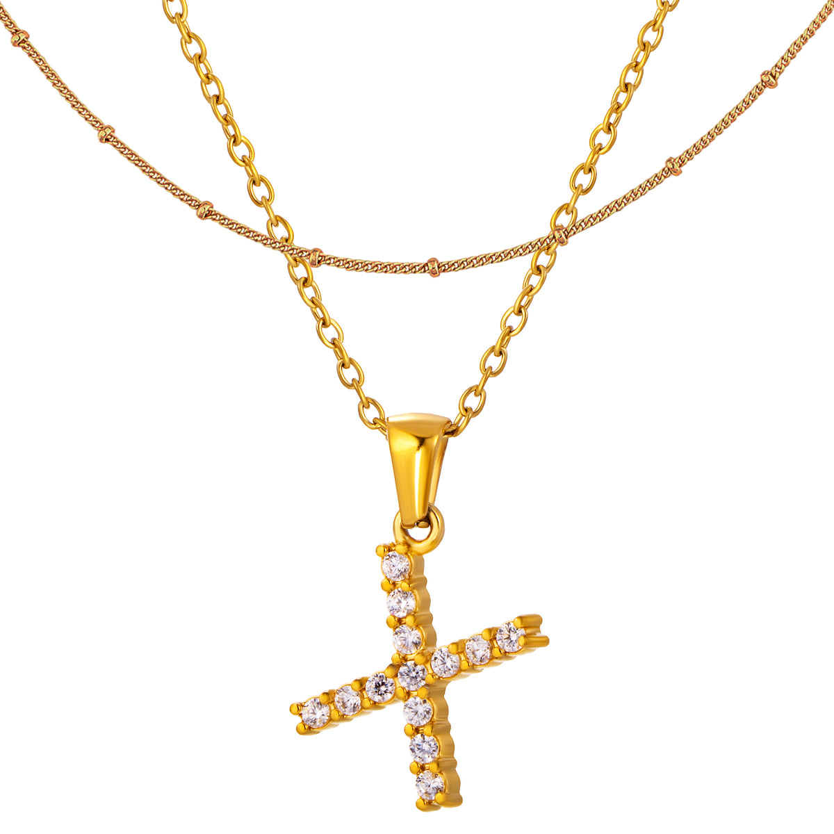 Stainless Steel Initial Necklace for Women, Gold Tone Crystal Letter Pendant, A-Z Alphabet Necklace, Personalized Jewelry Gift
