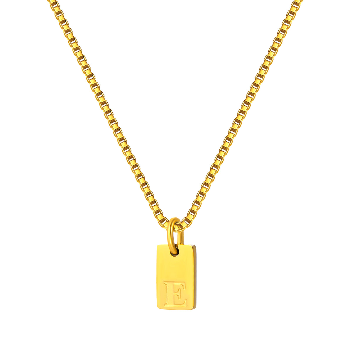Stainless Steel Initial Necklace for Men and Women, Gold Tone Rectangular Letter Pendant Necklace, A to Z Alphabet Jewelry