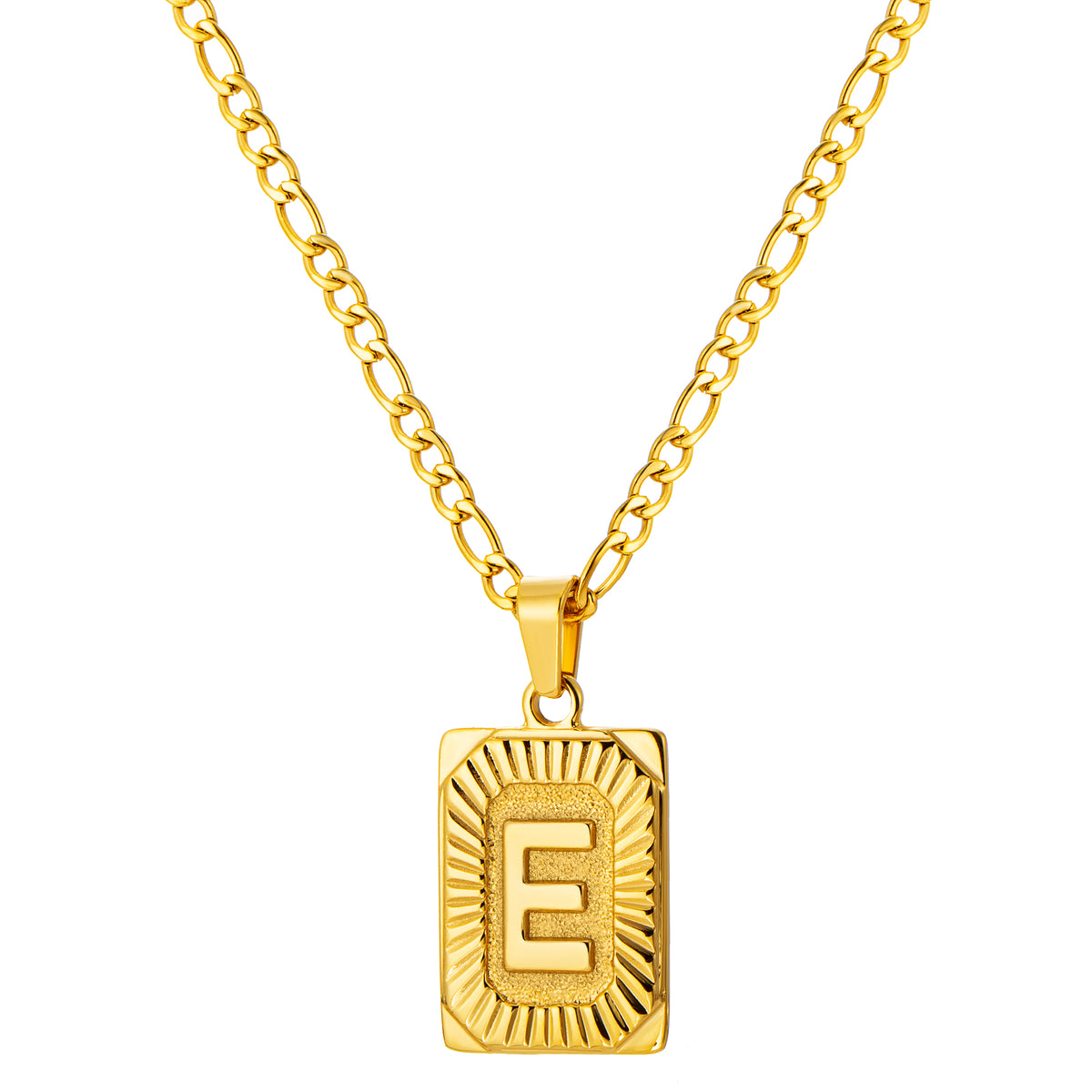 Stainless Steel Initial Necklace for Men and Women, Gold Tone Rectangular Letter Pendant, A to Z Alphabet Jewelry