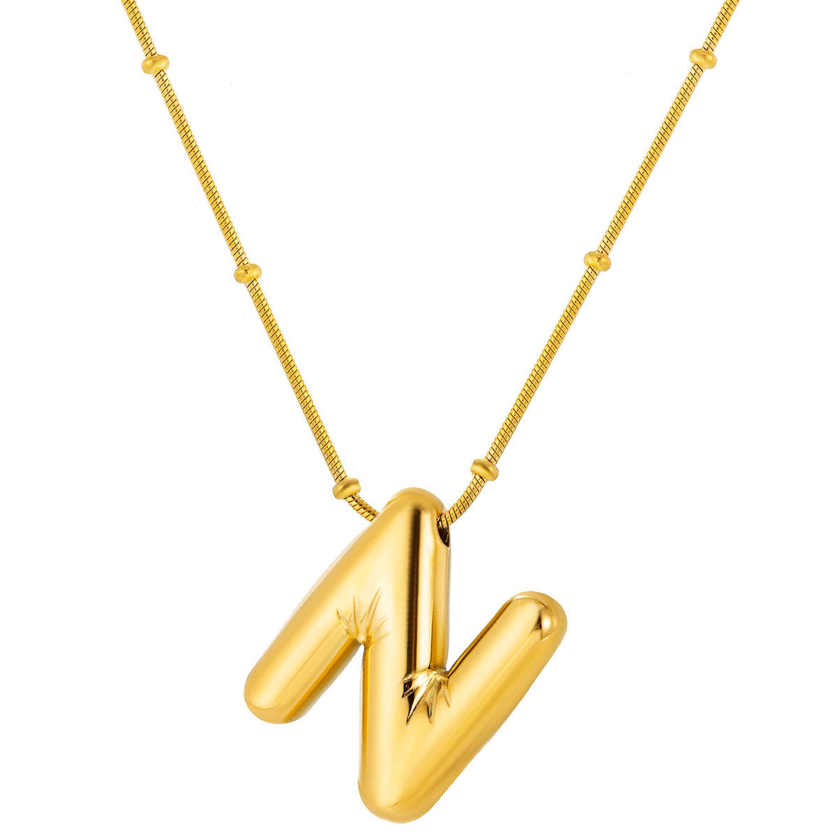 Initial Necklace for Women, Bubble Letter Pendant Necklace, A to Z Alphabet Charm, Beaded Chain Jewelry
