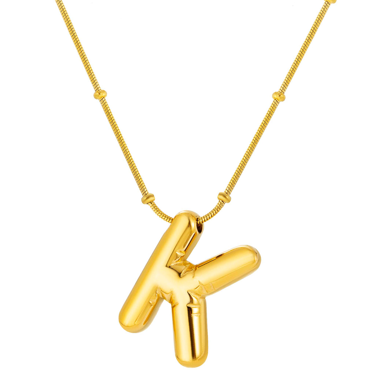 Initial Necklace for Women, Bubble Letter Pendant Necklace, A to Z Alphabet Charm, Beaded Chain Jewelry