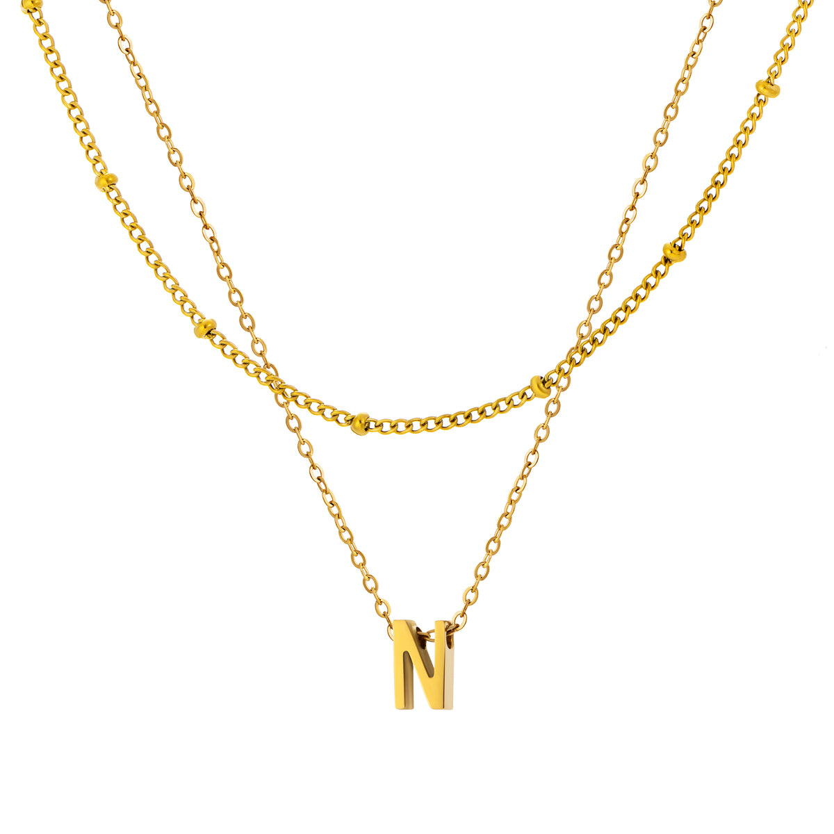 Petite Initial Necklace for Women, Layered Beaded Chain Necklace, A to Z Letter Pendant Jewelry for Daily Wear