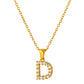 Stainless Steel Initial Necklace for Men and Women, Gold Tone Rhinestone Letter Pendant, A to Z Alphabet Jewelry, 21 x 13 mm