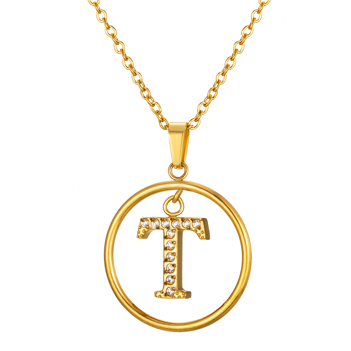 Initial Necklace for Women, Round Frame Letter Pendant, A to Z Alphabet Charm Necklace, Pave Initial Jewelry