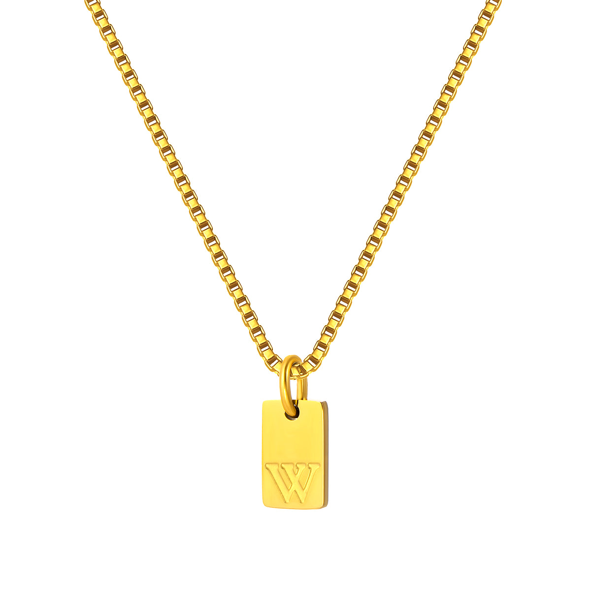 Stainless Steel Initial Necklace for Men and Women, Gold Tone Rectangular Letter Pendant Necklace, A to Z Alphabet Jewelry
