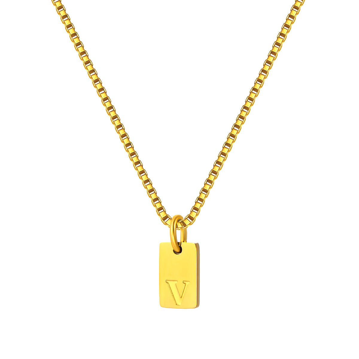 Stainless Steel Initial Necklace for Men and Women, Gold Tone Rectangular Letter Pendant Necklace, A to Z Alphabet Jewelry