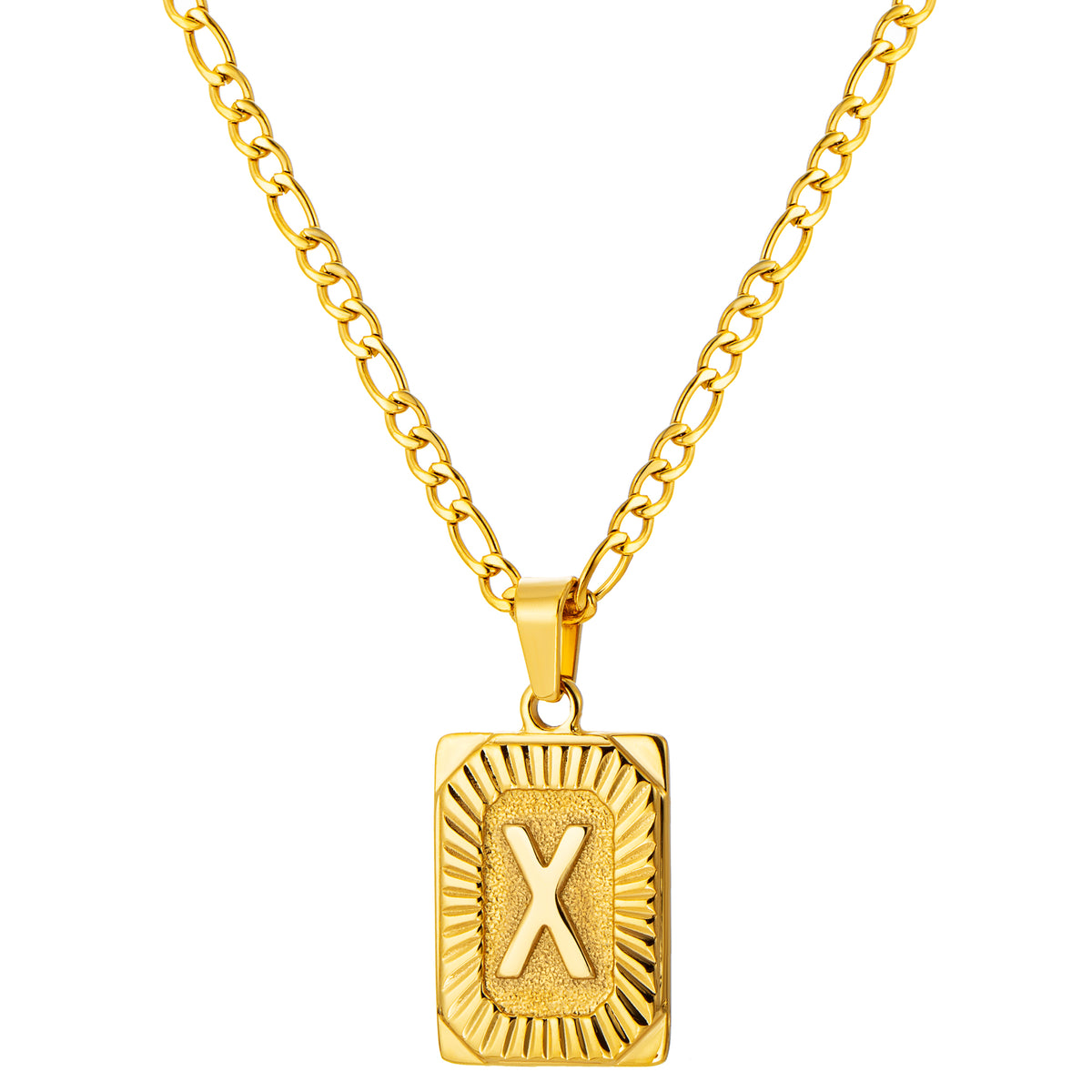 Stainless Steel Initial Necklace for Men and Women, Gold Tone Rectangular Letter Pendant, A to Z Alphabet Jewelry