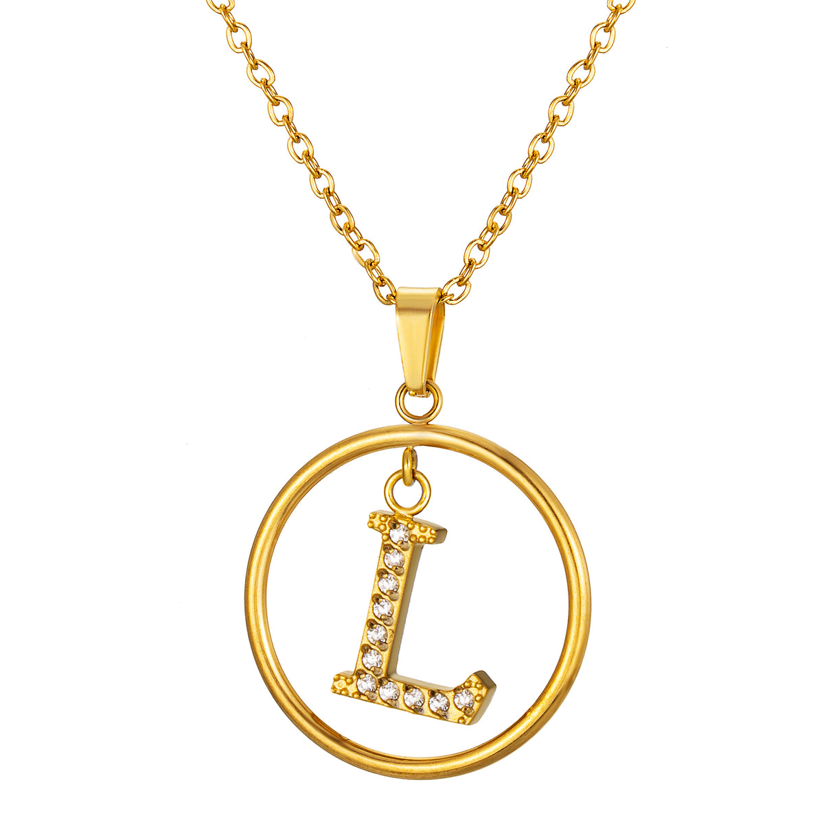 Initial Necklace for Women, Round Frame Letter Pendant, A to Z Alphabet Charm Necklace, Pave Initial Jewelry