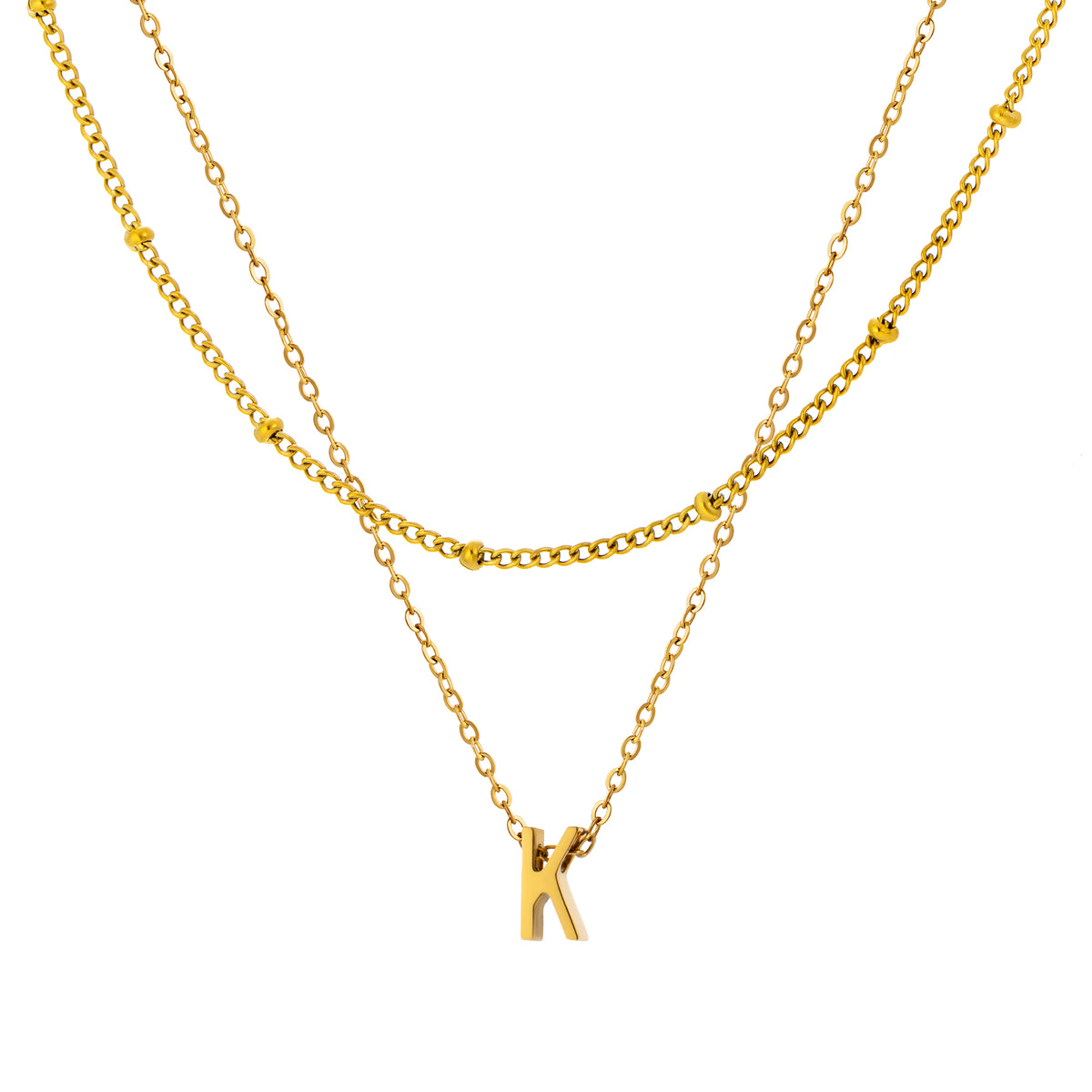 Petite Initial Necklace for Women, Layered Beaded Chain Necklace, A to Z Letter Pendant Jewelry for Daily Wear