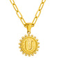 Initial Necklace for Women, Round Coin Letter Pendant, Textured Medallion Charm, Paperclip Chain Jewelry for Daily Wear
