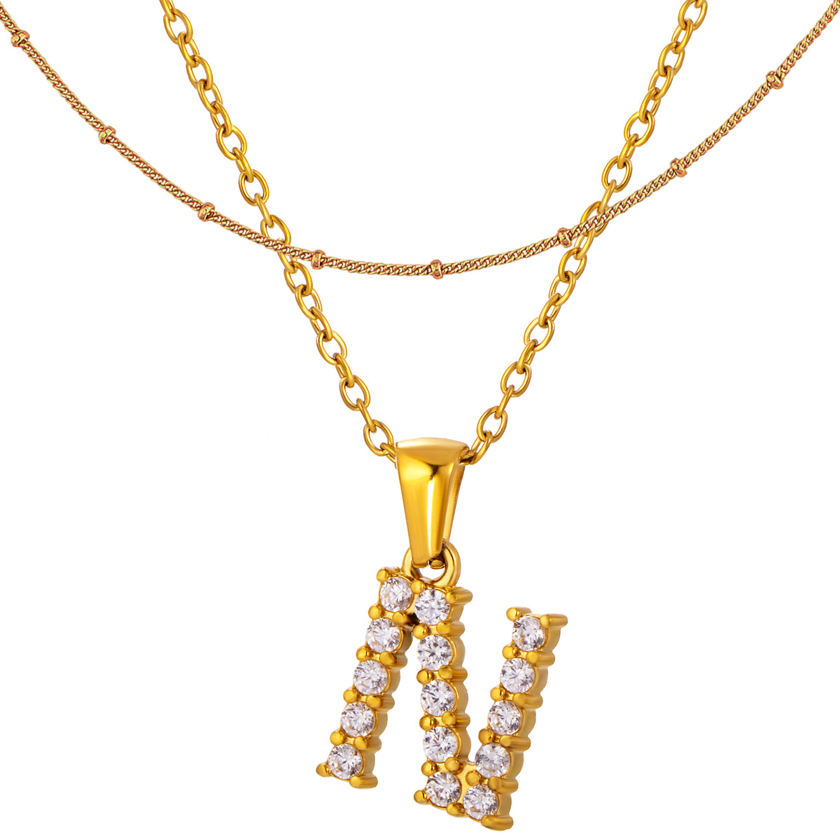 Stainless Steel Initial Necklace for Women, Gold Tone Crystal Letter Pendant, A-Z Alphabet Necklace, Personalized Jewelry Gift