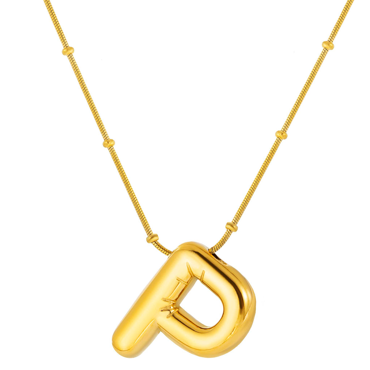 Initial Necklace for Women, Bubble Letter Pendant Necklace, A to Z Alphabet Charm, Beaded Chain Jewelry