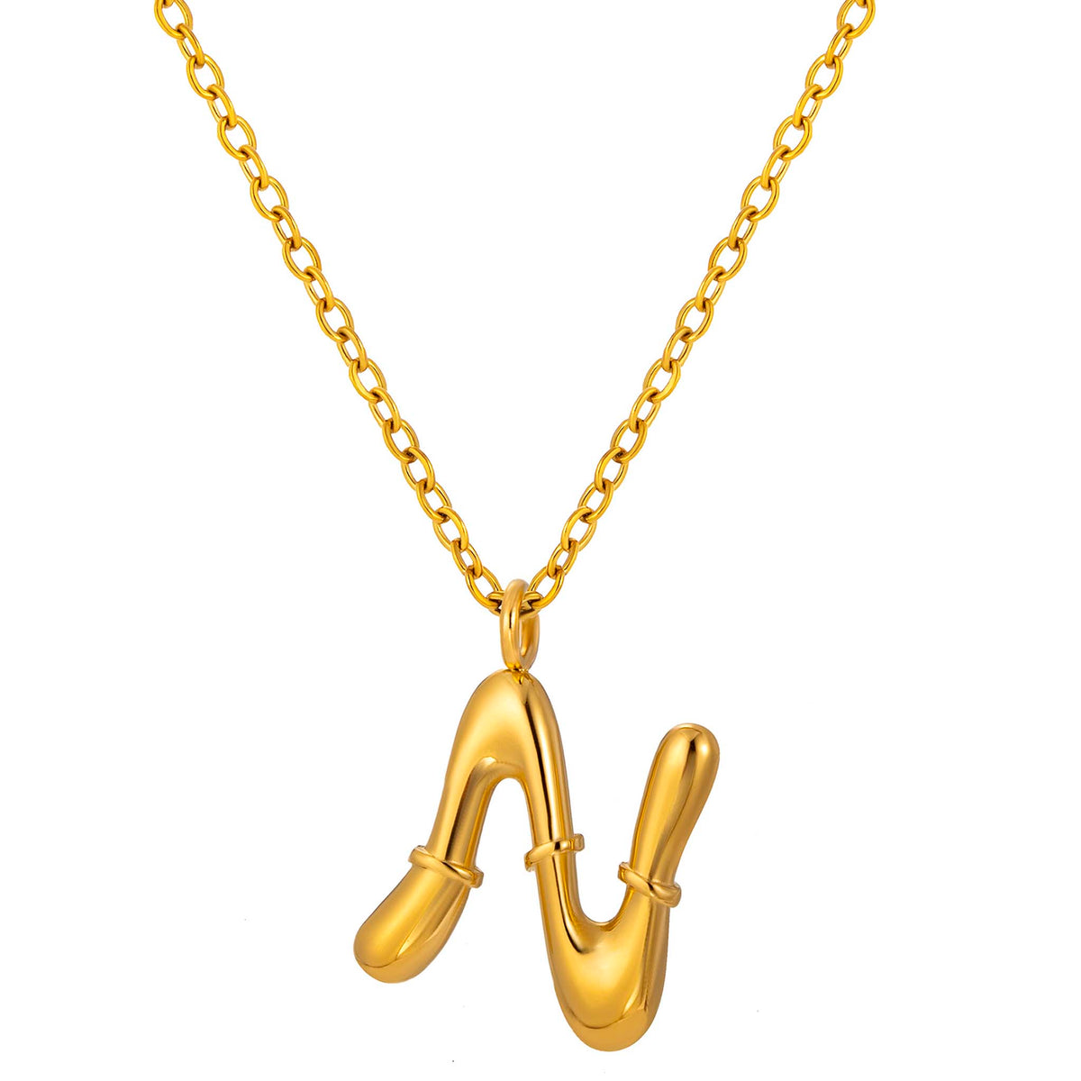 Initial Necklace for Women, Bubble Letter Pendant Necklace, Alphabet Charm Necklace, A to Z Personalized Jewelry