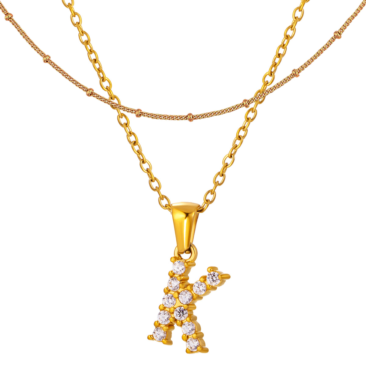 Stainless Steel Initial Necklace for Women, Gold Tone Crystal Letter Pendant, A-Z Alphabet Necklace, Personalized Jewelry Gift
