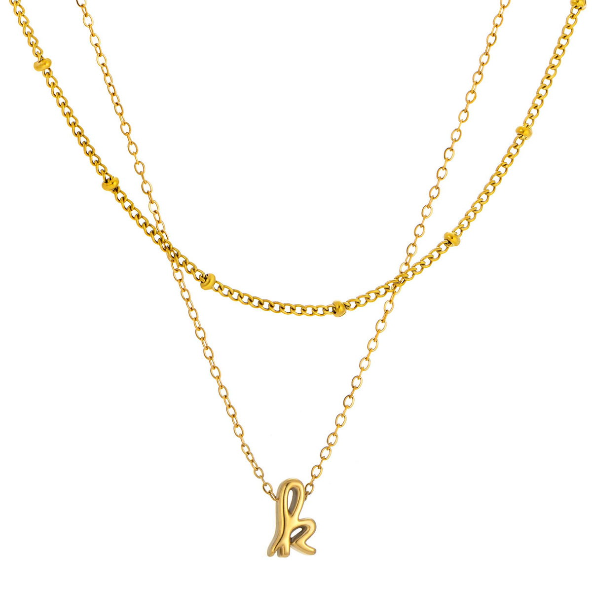 Initial Necklace for Women, Layered Beaded Chain Necklace, A to Z Letter Pendant Jewelry for Daily Wear