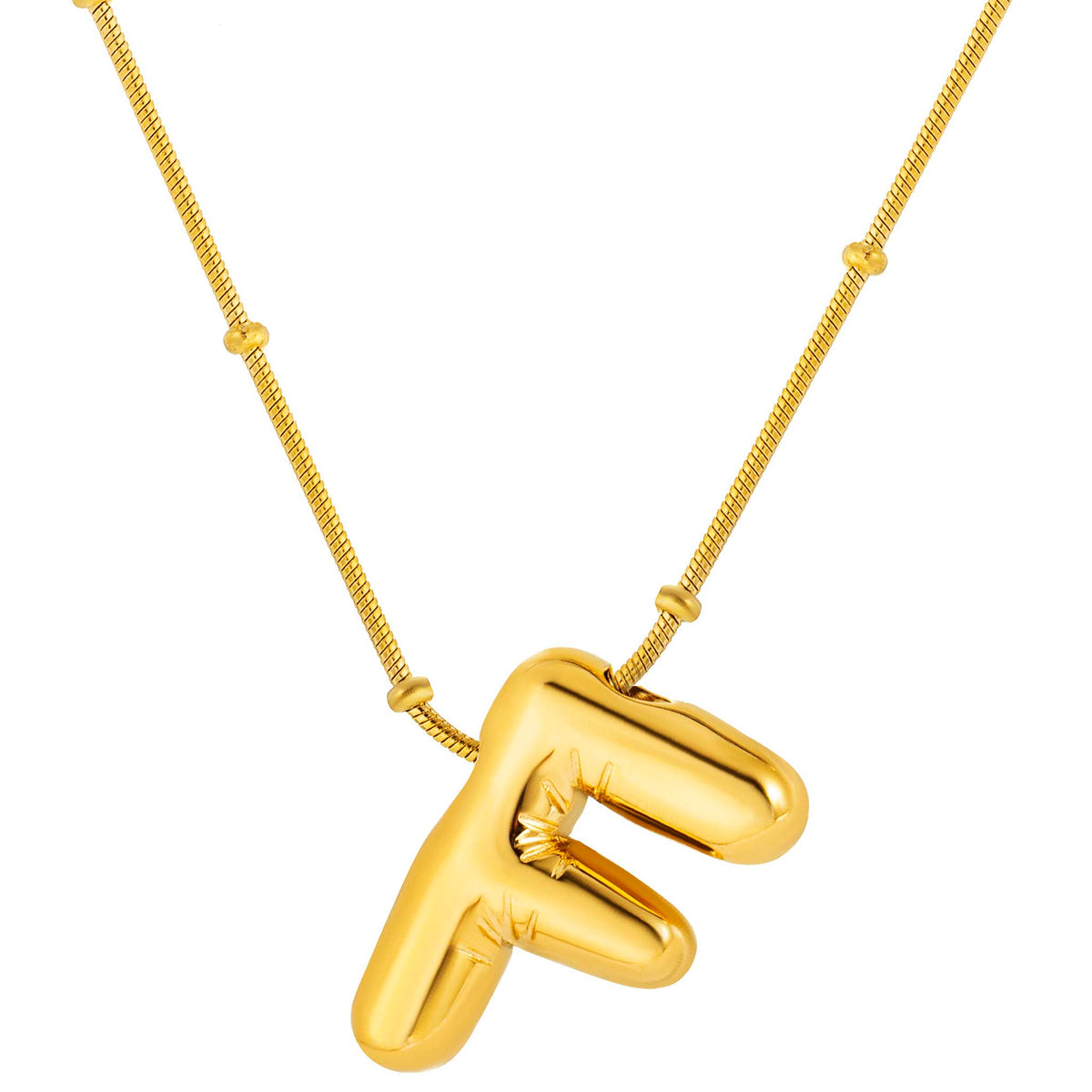 Initial Necklace for Women, Bubble Letter Pendant Necklace, A to Z Alphabet Charm, Beaded Chain Jewelry