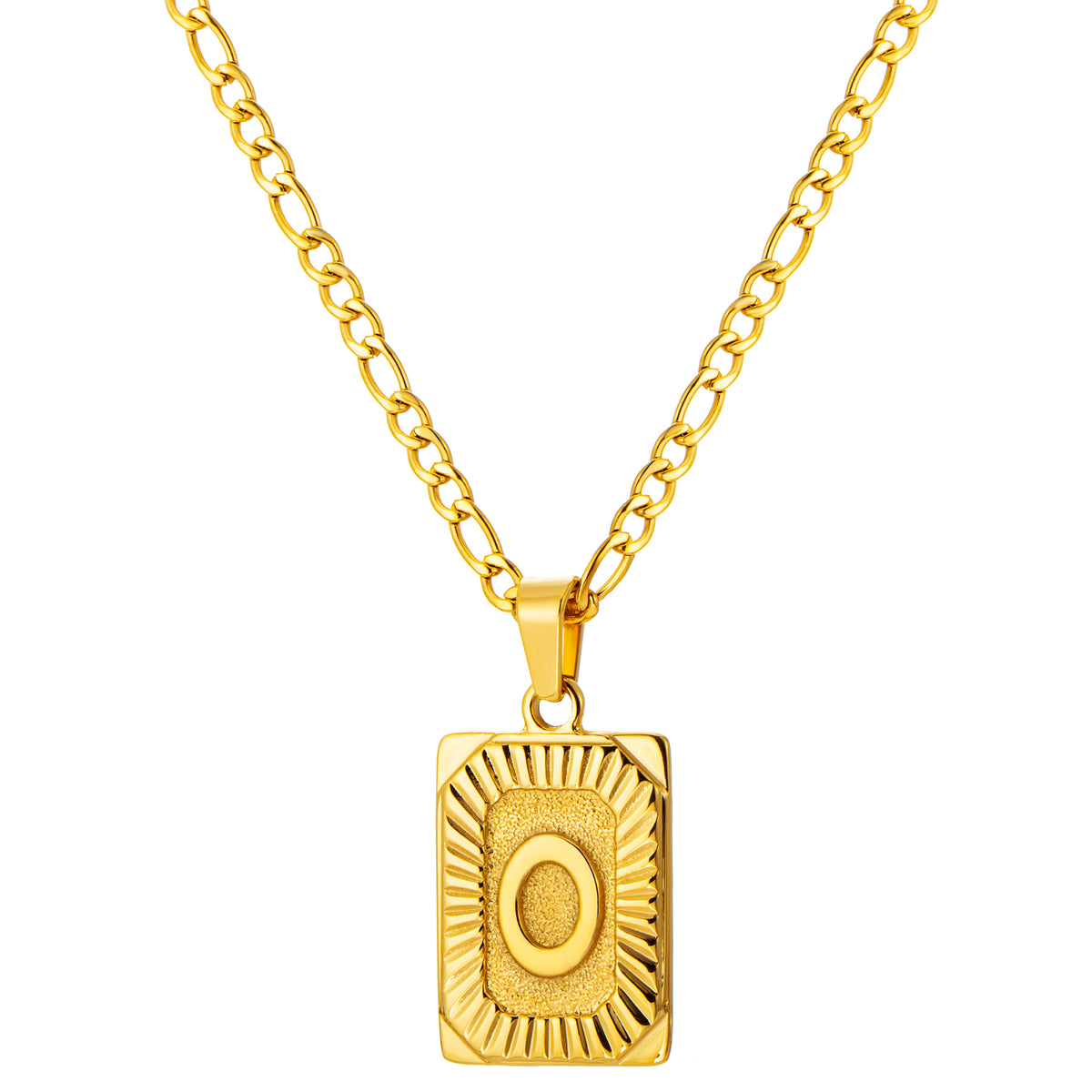 Stainless Steel Initial Necklace for Men and Women, Gold Tone Rectangular Letter Pendant, A to Z Alphabet Jewelry