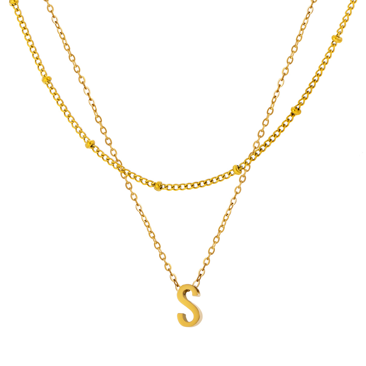 Petite Initial Necklace for Women, Layered Beaded Chain Necklace, A to Z Letter Pendant Jewelry for Daily Wear