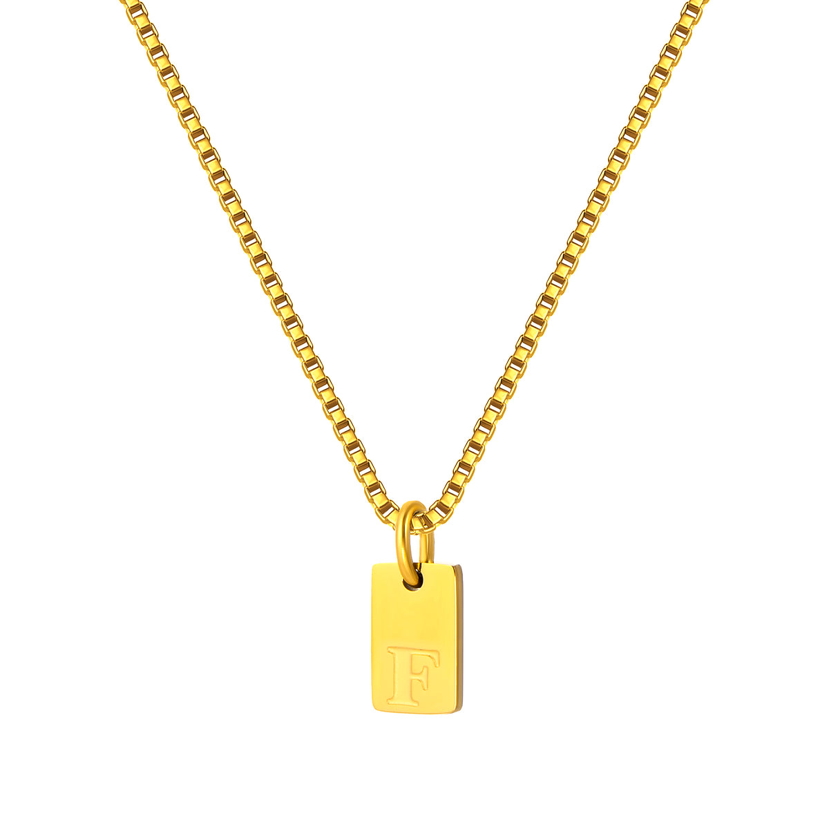 Stainless Steel Initial Necklace for Men and Women, Gold Tone Rectangular Letter Pendant Necklace, A to Z Alphabet Jewelry