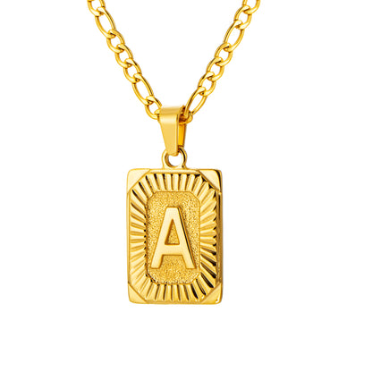 Stainless Steel Initial Necklace for Men and Women, Gold Tone Rectangular Letter Pendant, A to Z Alphabet Jewelry