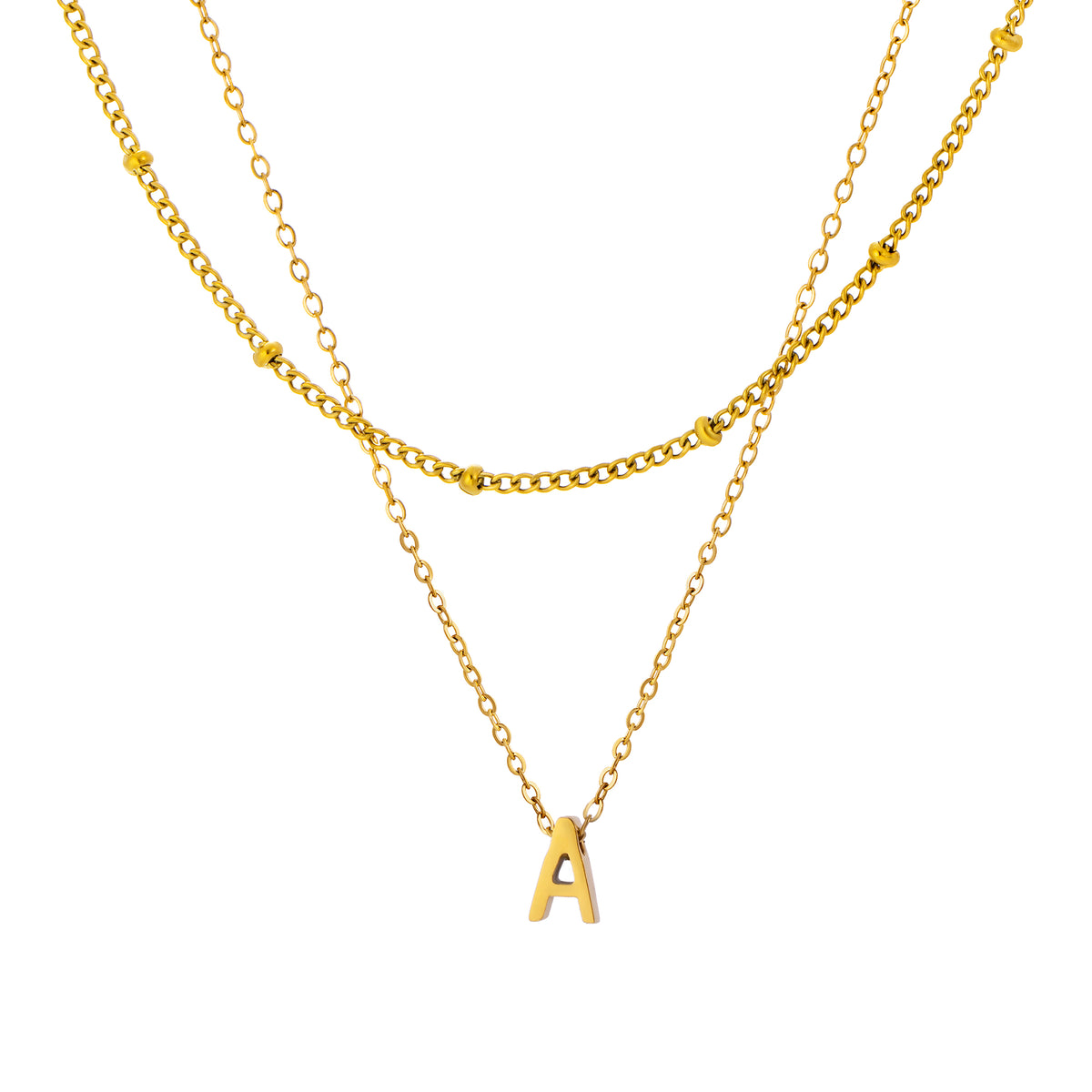 Petite Initial Necklace for Women, Layered Beaded Chain Necklace, A to Z Letter Pendant Jewelry for Daily Wear