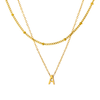 Petite Initial Necklace for Women, Layered Beaded Chain Necklace, A to Z Letter Pendant Jewelry for Daily Wear