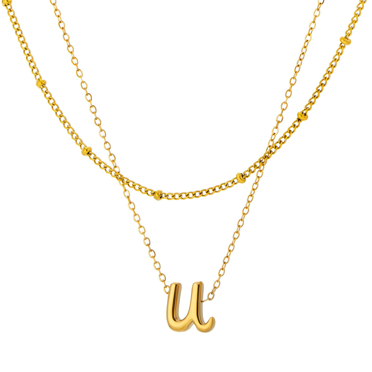 Initial Necklace for Women, Layered Beaded Chain Necklace, A to Z Letter Pendant Jewelry for Daily Wear