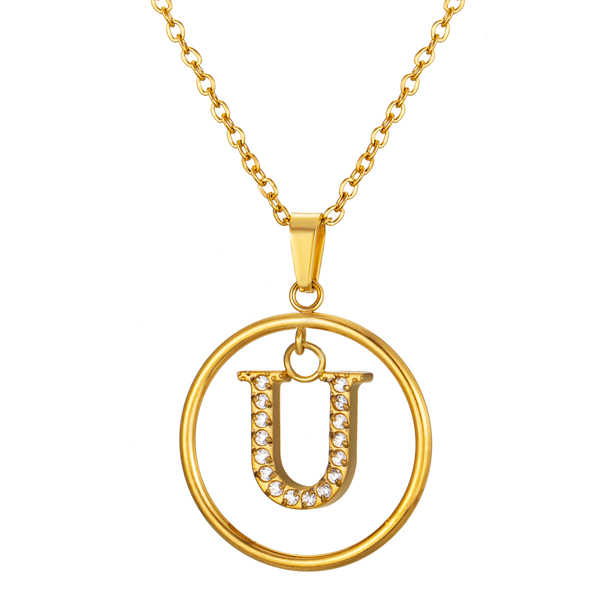 Initial Necklace for Women, Round Frame Letter Pendant, A to Z Alphabet Charm Necklace, Pave Initial Jewelry