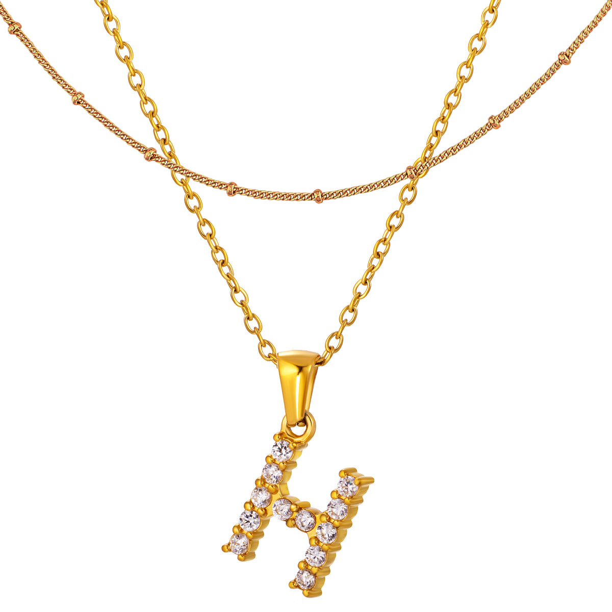 Stainless Steel Initial Necklace for Women, Gold Tone Crystal Letter Pendant, A-Z Alphabet Necklace, Personalized Jewelry Gift