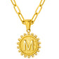Initial Necklace for Women, Round Coin Letter Pendant, Textured Medallion Charm, Paperclip Chain Jewelry for Daily Wear