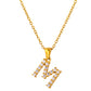 Stainless Steel Initial Necklace for Men and Women, Gold Tone Rhinestone Letter Pendant, A to Z Alphabet Jewelry, 21 x 13 mm