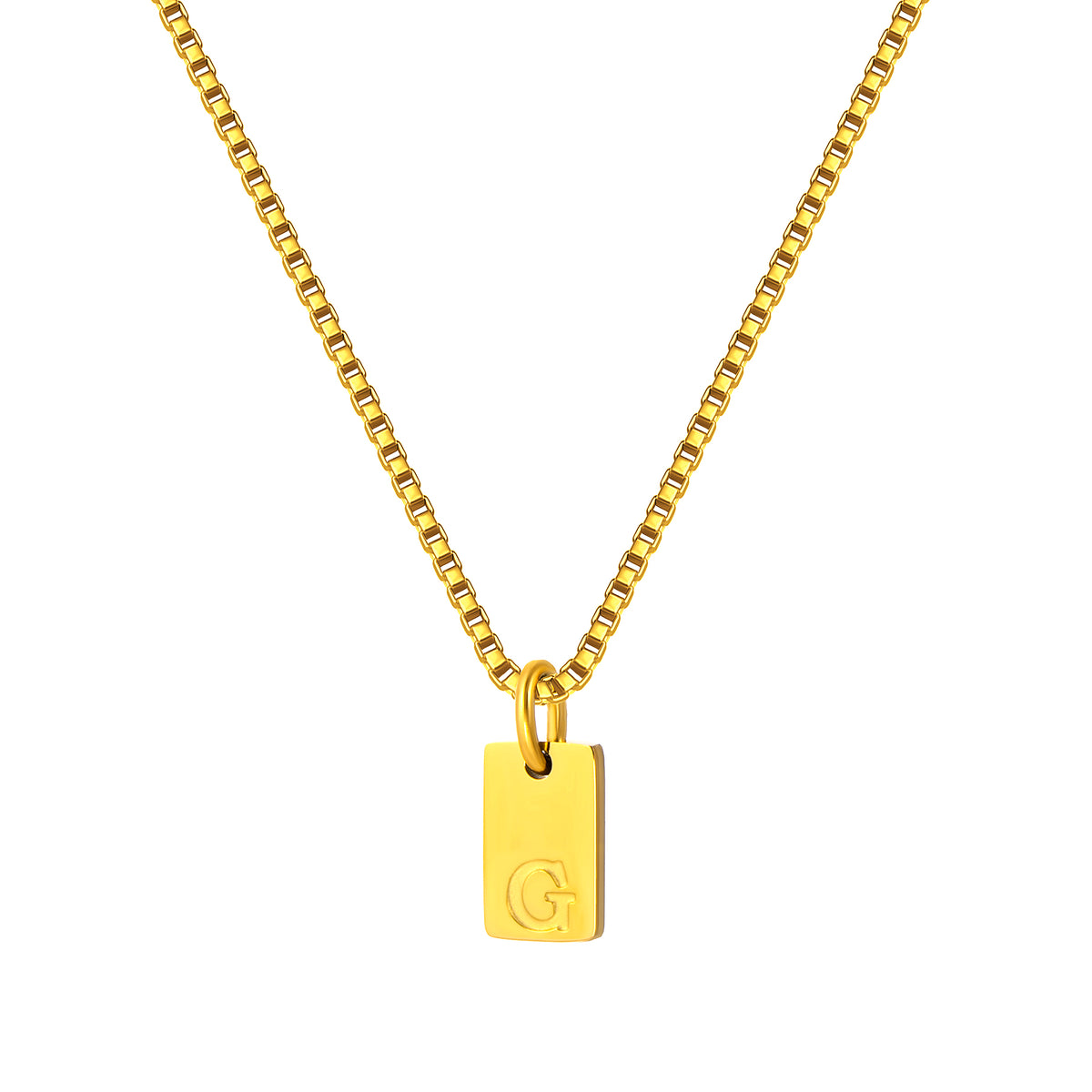 Stainless Steel Initial Necklace for Men and Women, Gold Tone Rectangular Letter Pendant Necklace, A to Z Alphabet Jewelry