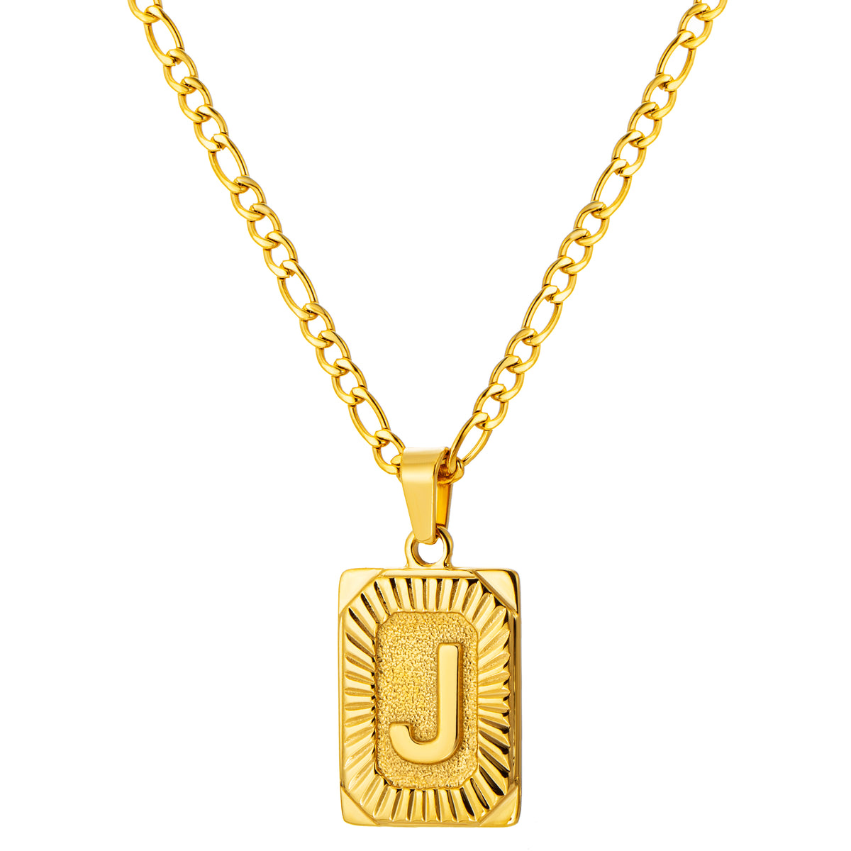 Stainless Steel Initial Necklace for Men and Women, Gold Tone Rectangular Letter Pendant, A to Z Alphabet Jewelry