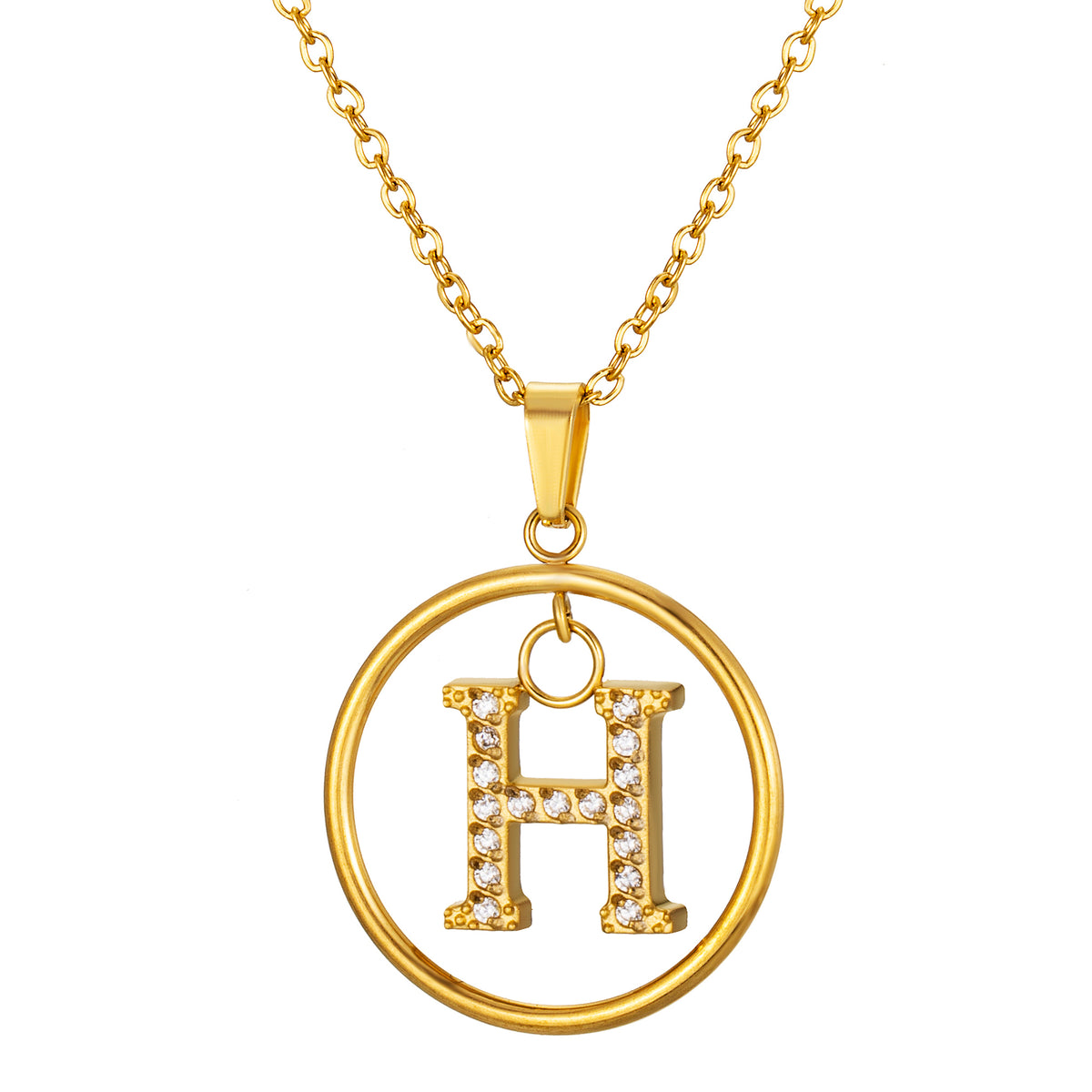 Initial Necklace for Women, Round Frame Letter Pendant, A to Z Alphabet Charm Necklace, Pave Initial Jewelry