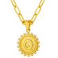Initial Necklace for Women, Round Coin Letter Pendant, Textured Medallion Charm, Paperclip Chain Jewelry for Daily Wear