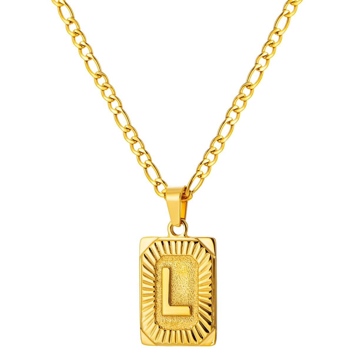 Stainless Steel Initial Necklace for Men and Women, Gold Tone Rectangular Letter Pendant, A to Z Alphabet Jewelry