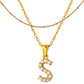 Stainless Steel Initial Necklace for Women, Gold Tone Crystal Letter Pendant, A-Z Alphabet Necklace, Personalized Jewelry Gift