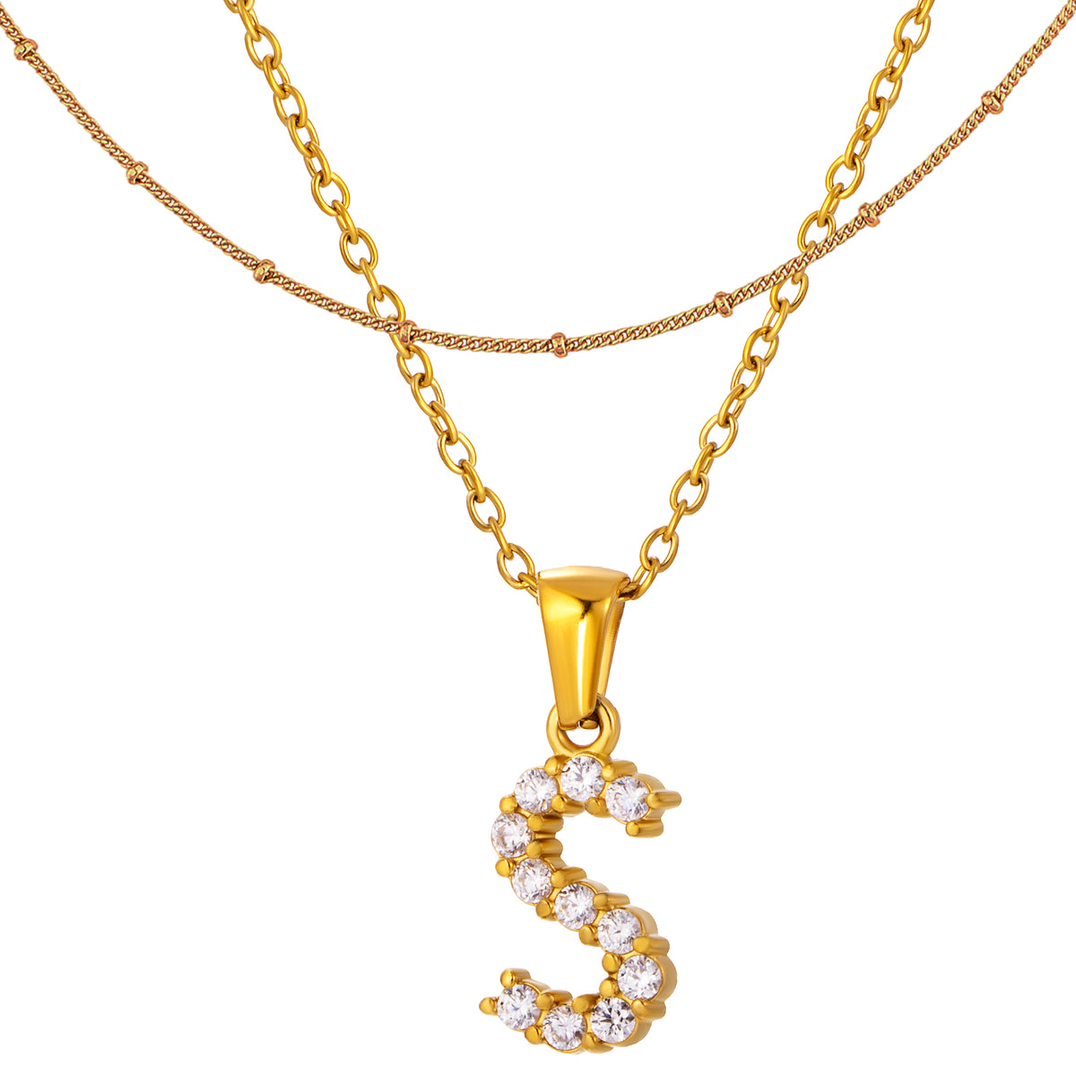 Stainless Steel Initial Necklace for Women, Gold Tone Crystal Letter Pendant, A-Z Alphabet Necklace, Personalized Jewelry Gift