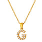 Stainless Steel Initial Necklace for Men and Women, Gold Tone Rhinestone Letter Pendant, A to Z Alphabet Jewelry, 21 x 13 mm
